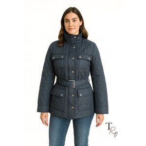 Banana Republic Navy Blue Quilted Belted Winter Jacket Size Medium